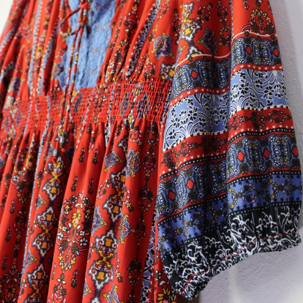 ONE WORLD Bohemian Mixed Floral Tribal Print Midi Dress - Picture 16 of 17